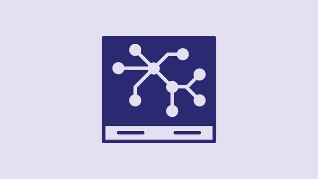 Blue Railway map icon isolated on purple background. 4K Video motion graphic animation