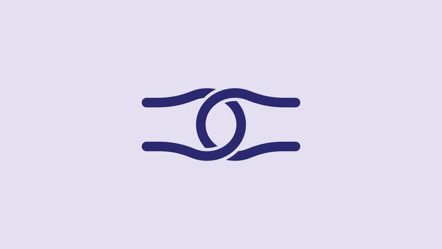 Blue Rope tied in a knot icon isolated on purple background. 4K Video motion graphic animation