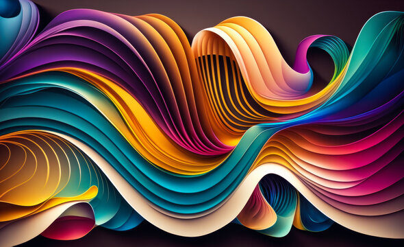 colorful abstract background with wavy lines. Generative AI.