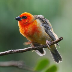Vibrant orange bird perching in natural environment 