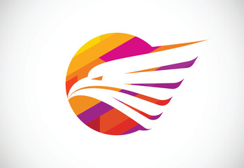 Colorful Eagle head logo design vector template. Mosaic pattern
