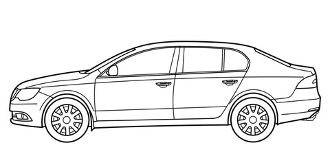 Classic sedan car, side view shot. Outline doodle vector illustration	for your design - print, color book
