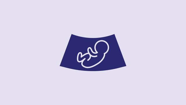 Blue Ultrasound of baby icon isolated on purple background. Fetus. 4K Video motion graphic animation