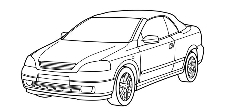 Coupe convartible sport car. Side view shot. Outline doodle vector illustration	
