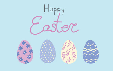 Happy Easter greeting card. Doodle eggs ornament