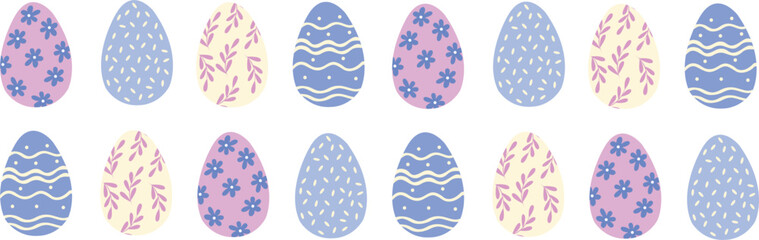 Doodle Easter eggs pattern. Spring holiday background