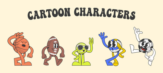 retro cartoon in trendy style with sports theme, mascot character, vector illustration