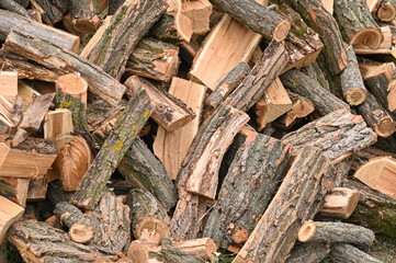Background. Firewood on the grass close-up.