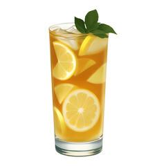 Lemon Tea with Ice and Garnish Isolated Detailed Hand Drawn Painting Illustration