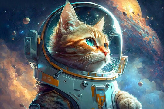 illustration of the cat in astronaut suit