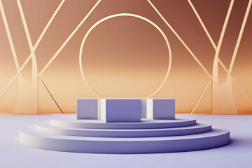 of Beauty Podium with Very Peri Color of the Year 2022 Design for Product Presentation and Advertising Minimal Pastel Sky and Dreamy Land Scene Romance Concept Illustration