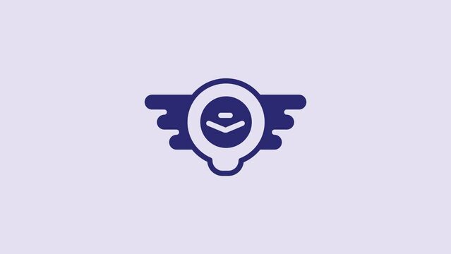 Blue Aviation emblem icon isolated on purple background. Military and civil aviation icons. Flying emblem, eagle bird wing and winged frame. 4K Video motion graphic animation