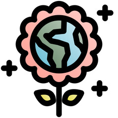 flower black outline filled color icon