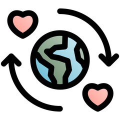 love earth black outline filled color icon