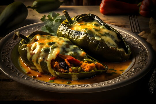 Chiles Rellenos, Mexican Food, Mexican Cuisine, Delicious Food, National Cuisine, International Cuisine, Food Closeup, Closeup, Food, Generative AI