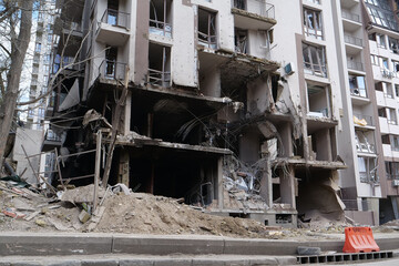 After bombing, dwelling house destroyed by russian missile in Kyiv city, Ukraine