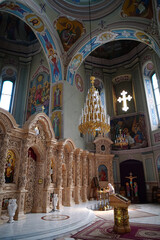 Fototapeta na wymiar Inside temple in Vydubychi Monastery, Kyiv, Ukraine