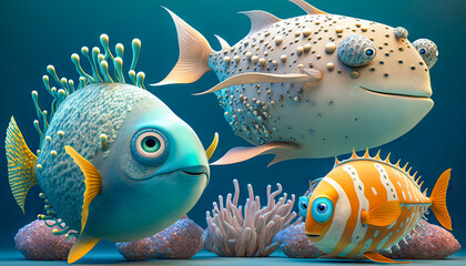 Fototapeta na wymiar illustration of the cartoon ocean creatures
