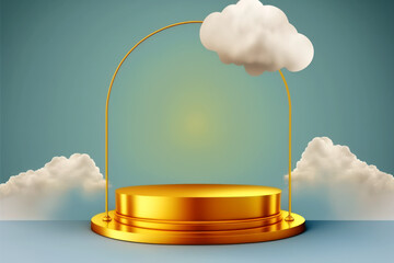 Absract Golden Podium Backdrop with Clouds Field Scene Product Display Podium with Clouds Background Illustration