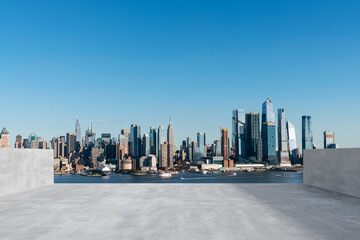 Obraz premium Skyscrapers Cityscape Downtown, New York Skyline Buildings. Beautiful Real Estate. Day time. Empty rooftop View. Success concept.