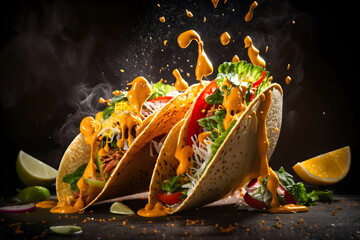Tacos, Mexican Food, Mexican Cuisine, Delicious Food, National Cuisine, International Cuisine, Food Closeup, Closeup, Food, Generative AI