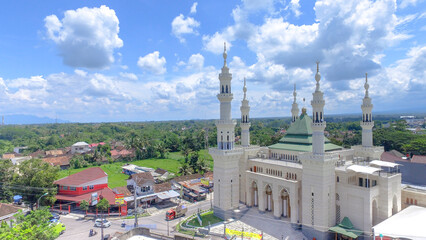 Aerial of Suciati mosque islamic center in Sleman Indonesia
