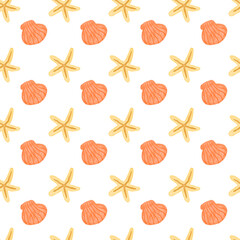 Sea life watercolor seamless pattern. Marine watercolor nautical background digital paper.