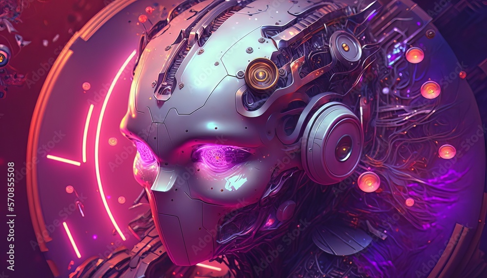 Poster Artificial intelligence intelligence robot design background. Futuristic cyber robotic machine smart mind. Generative AI technology.