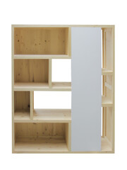 Wooden stand rack with shelves isolated on white background. Interior design Inspiration. Furniture modern inspiration. Home living.