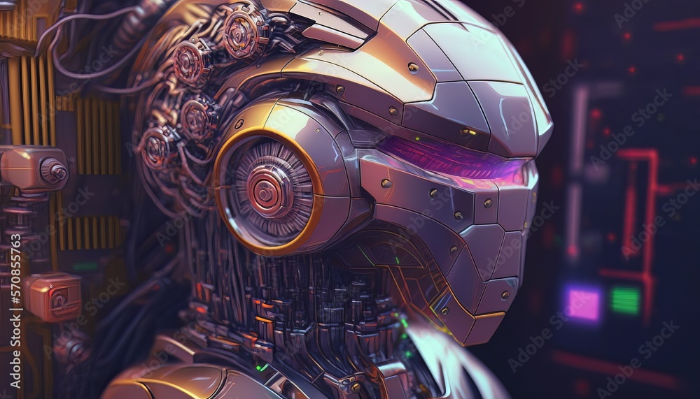 Poster Futuristic  robot design background. Artificial intelligence robotic machine. Generative AI technology.