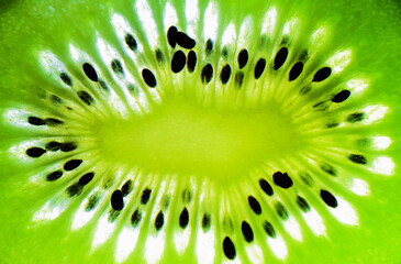 Closeup of a slice green kiwi