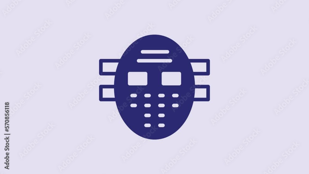 Sticker Blue Hockey mask icon isolated on purple background. 4K Video motion graphic animation