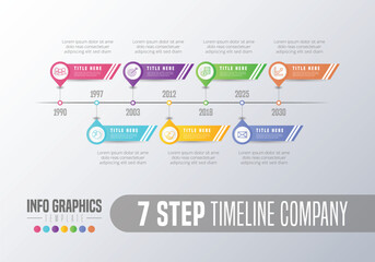 Fototapeta na wymiar Abstract 7 steps Timeline infographics elements with icon. Vector illustration.