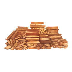 Stacked Wood Isolated Detailed Hand Drawn Painting Illustration