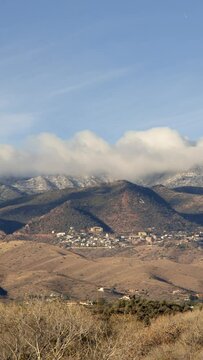 Vertical Video Rolling Clouds over the Town of Jerome Arizona