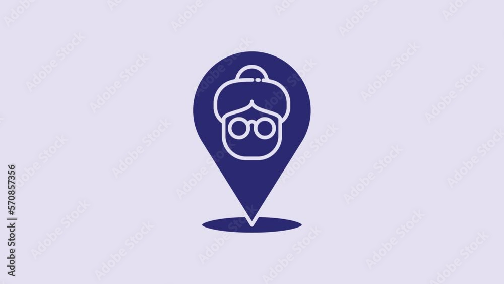 Sticker blue nursing home building icon isolated on purple background. health care for old and sick people. 