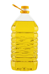 Large bottle of sunflower oil with a handle isolated on white background.