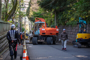 道路の再舗装工事