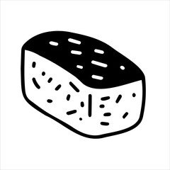 Japanese sushi roll in hand drawn doodle style. Asian food for restaurants menu. Logo, clipart, sketch.