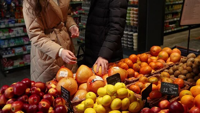 shelves with fruits and vegetables in a supermarket
