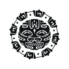 Sun Angry Face. Maori Tattoo Ornament. Ethnic Mask. Black and White Vector illustration
