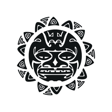 Maori Tattoo Ornament. Sun Angry Face. Ethnic Mask. Vector illustration