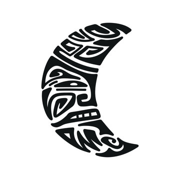 Maori Tattoo Ornament. Moon Angry Face. Ethnic Mask. Vector illustration