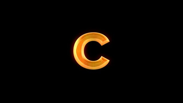 Letter C animation on transparent background with golden lens flare effect. lowercase C letter. Great for software, game interfaces, education, or knowledge.