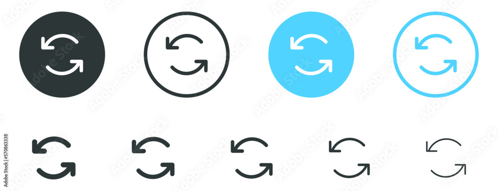 Fototapete Refresh icon with two arrows sign, sync repeat and reload arrow icons set convert Update icon button. Circular arrows rotation signs