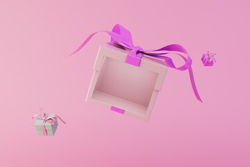 the concept of choosing gifts. gift boxes flying across pastel backgrounds. 3D render