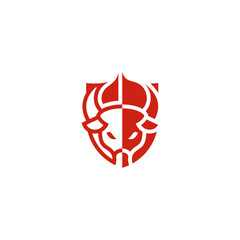 Shield combination with bull head. Logo design.