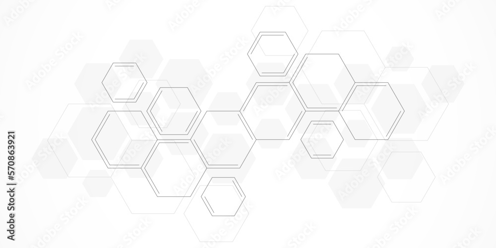 Poster Vector illustration of hexagons pattern. Geometric abstract background with simple hexagonal elements. Creative idea for medical, technology or science design