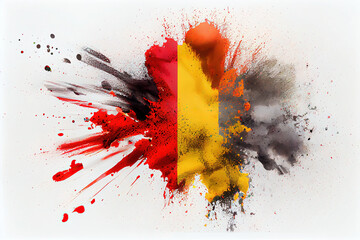 Belgium Flag Colors of Powder Dust Splash and Explosion Abstract Art on White Backdrop AI Generative  