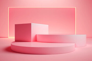 Podium Abstract Background Geometric Shape Pink Colors Scene Minimal Scene with Geometrical Background Illustration